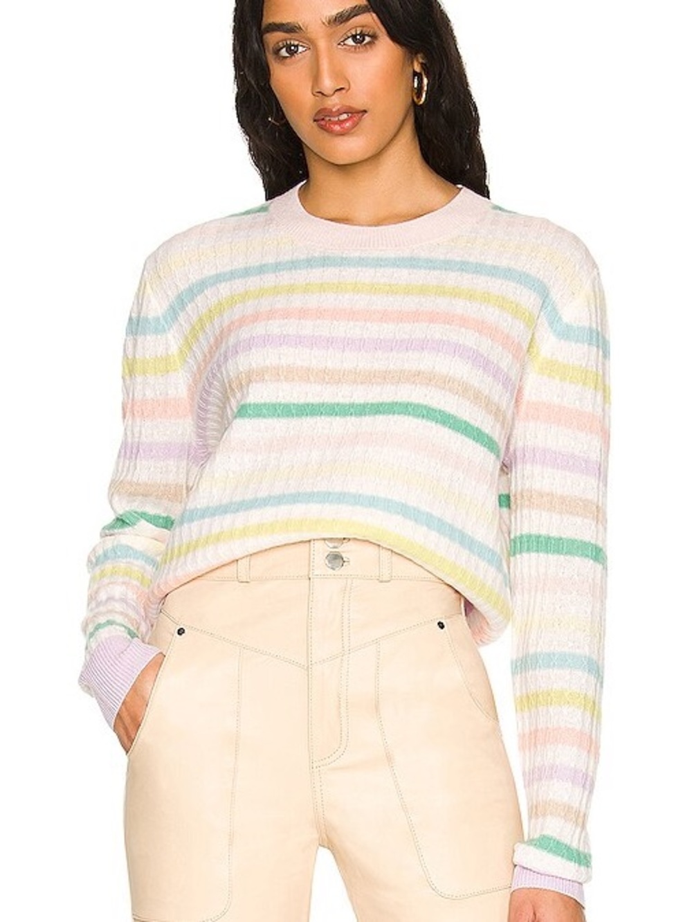 27 MILES MALIBU Sofia 100% Cashmere Pastel Stripe Crewneck Sweater size M